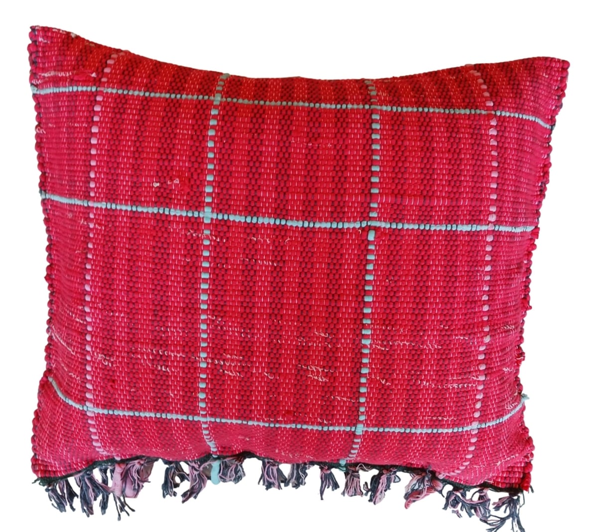 RR01-PLW Red Red Multicolor Striped Hand-woven Cotton Throw Pillow