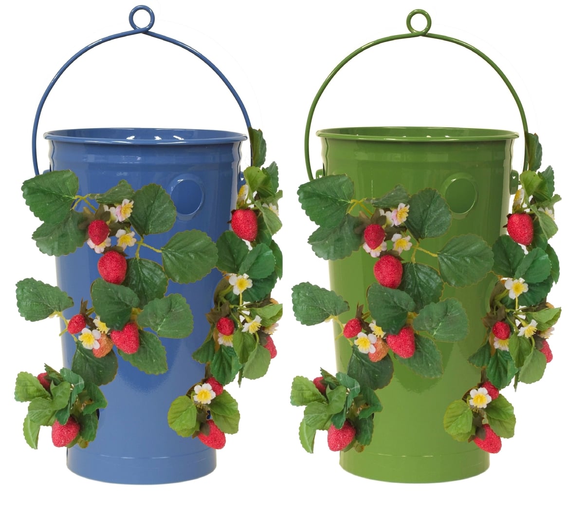 8493E B-SA S/2  Enameled Galvanized Strawberry, Flower Planter S/2 Blue, Sage, 10'W x 18'H