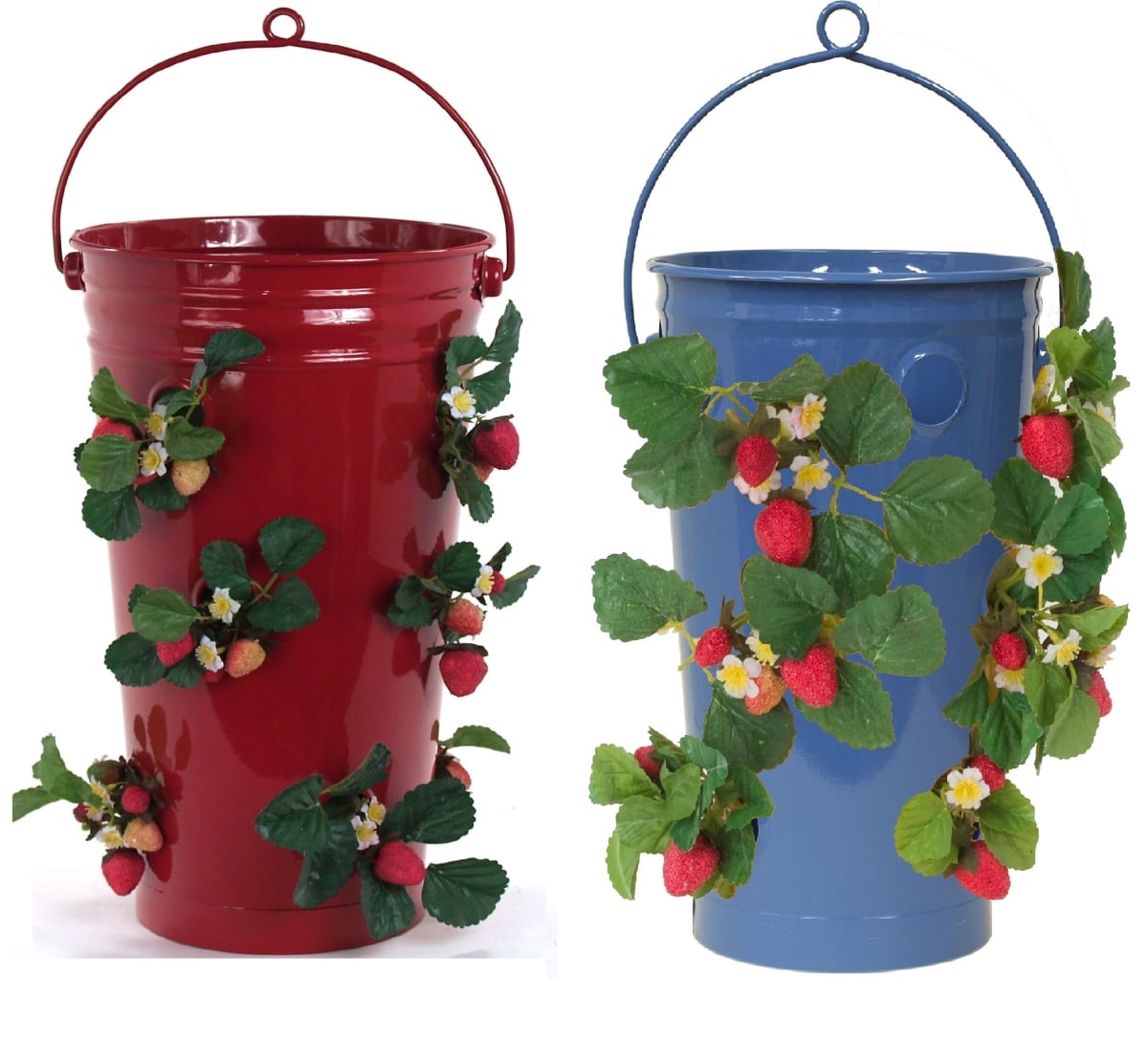 8493E B-XR S/2  Enameled Galvanized Strawberry, Flower Planter S/2 Blue, Red, 10'W x 18'H