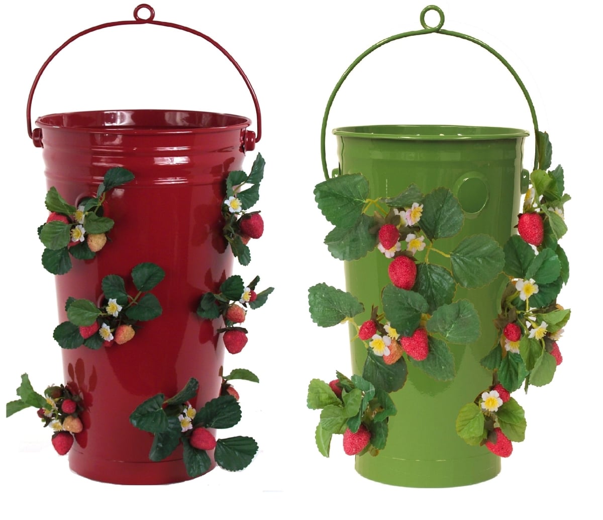 8493E SA-XR S/2  Enameled Galvanized Strawberry, Flower Planter S/2 Sage-Red, 10'W x 18'H