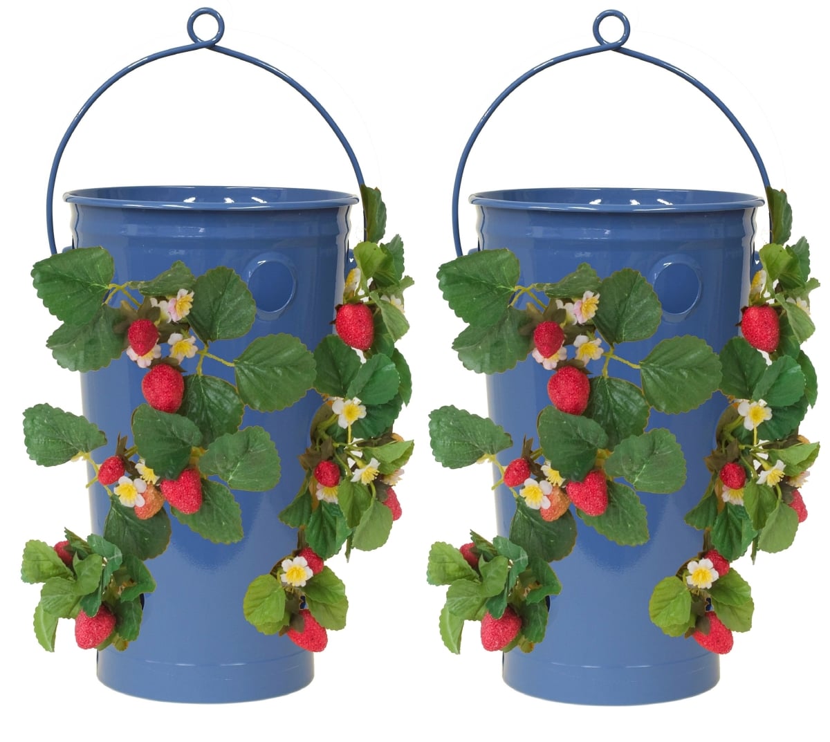 8493E B S/2  Enameled Galvanized Strawberry, Flower Planter S/2 Blue, 10'W x 18'H