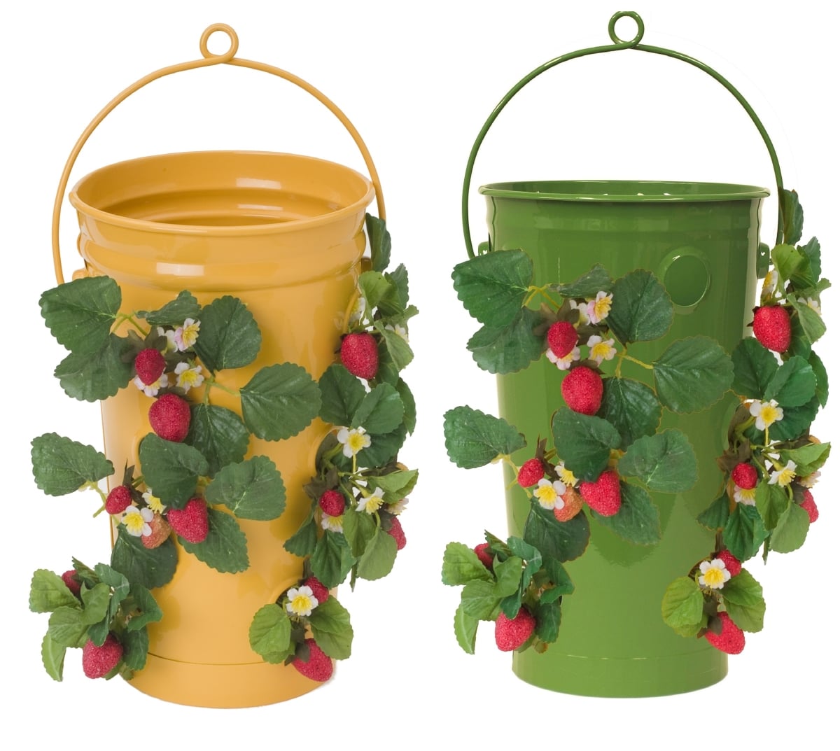 8493E SAFF-SA S/2  Enameled Galvanized Strawberry, Flower Planter S/2 Saffron, Sage, 10'W x 18'H