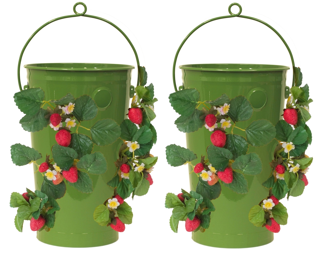 8491E SA S/2  Enameled Galvanized Strawberry, Flower Planter S/2 Sage, 7'W x 13'H
