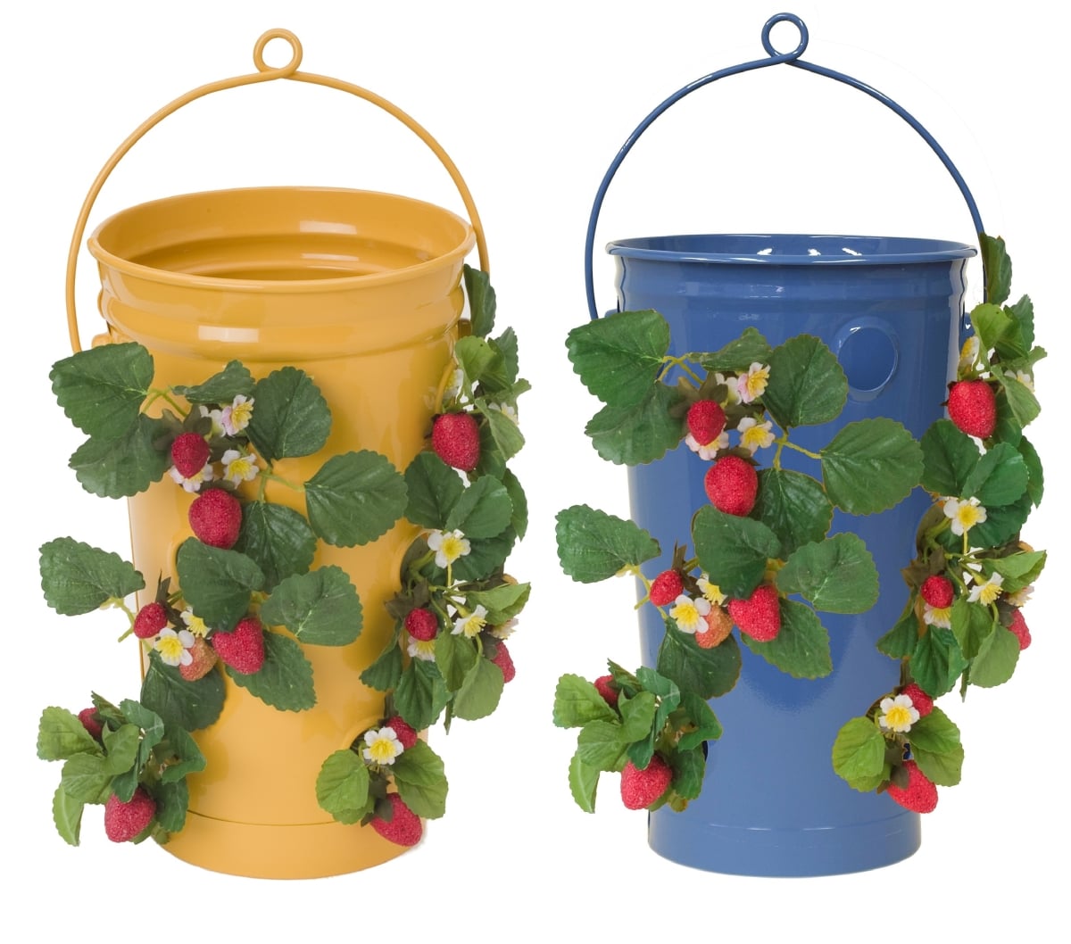 8493E B-SAFF S/2  Enameled Galvanized Strawberry, Flower Planter S/2 Blue, Saffron, 10'W x 18'H