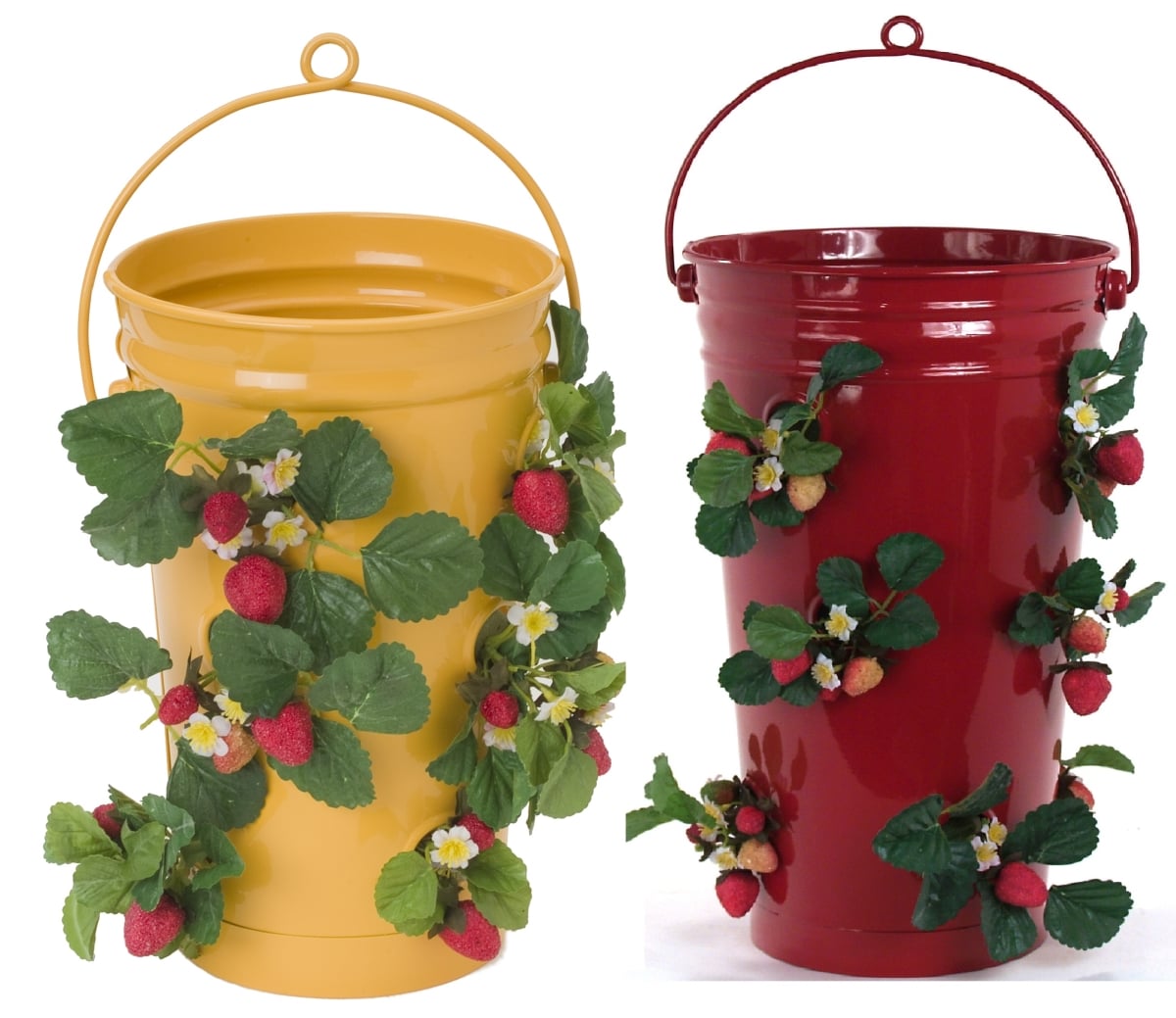 8493E SAFF-XR S/2  Enameled Galvanized Strawberry, Flower Planter S/2 Sage-Red, 10'W x 18'H