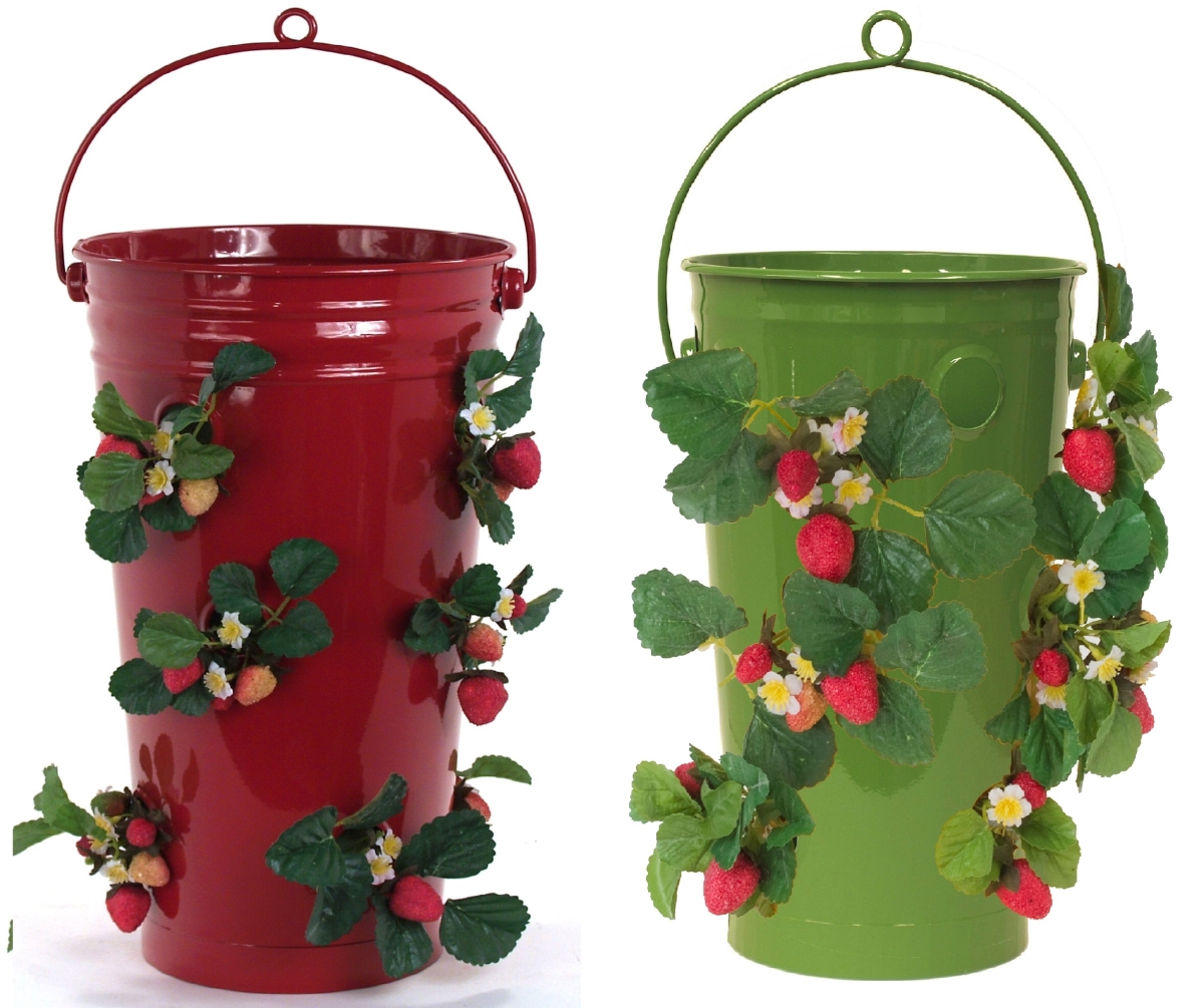 8491E SA-XR S/2  Enameled Galvanized Strawberry, Flower Planter S/2 Sage-Red, 7'W x 13'H