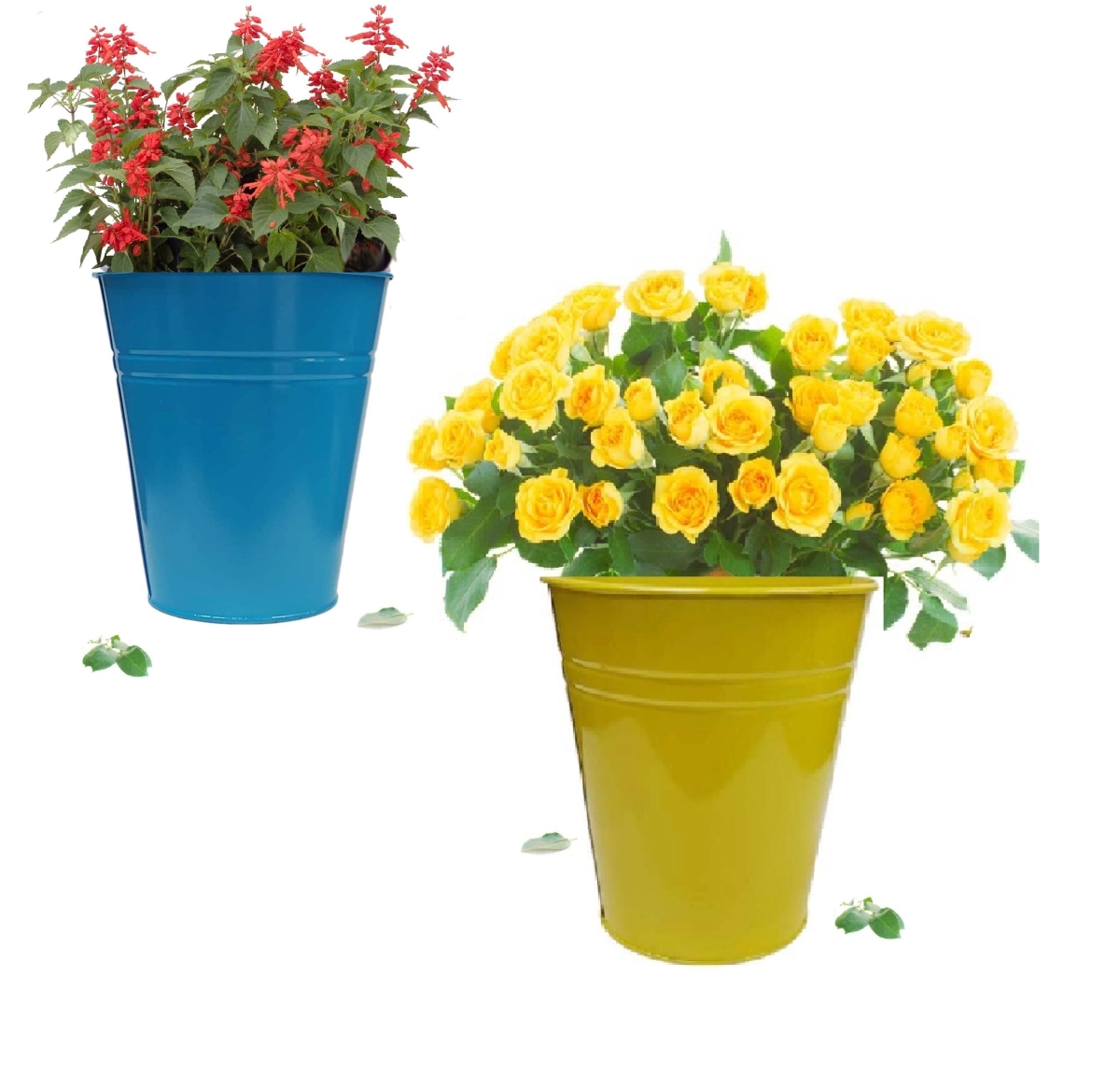 6052E B-LM S/2 Enameled Galvanized Steel Planter, Vase for 8' Plants. Set of Two. 6052E B-LM S/2