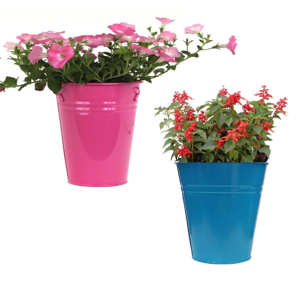 6052E B-HPK S/2 Enameled Galvanized Steel Planter, Vase for 8' Plants. Set of Two. 6052E B-HPK S/2