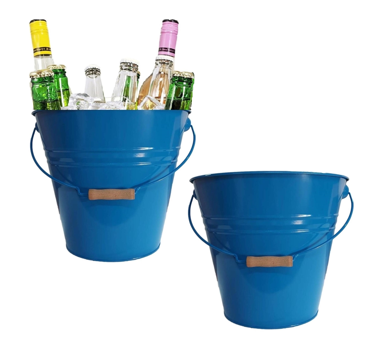 5202EB-BEV S/2 Enameled Steel Beverage Tub. 12'D  x  11.5'H, Set of Two. Blue