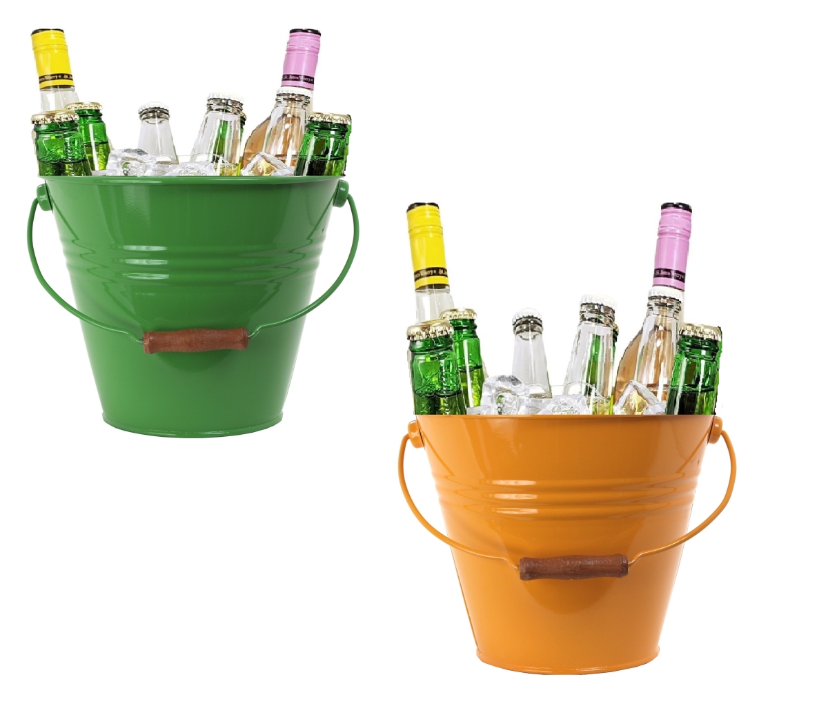 5202ESA-SAFF-BEV S/2 Enameled Steel Beverage Tub. 12'D  x  11.5'H, Set of Two. Sage-Saffron.