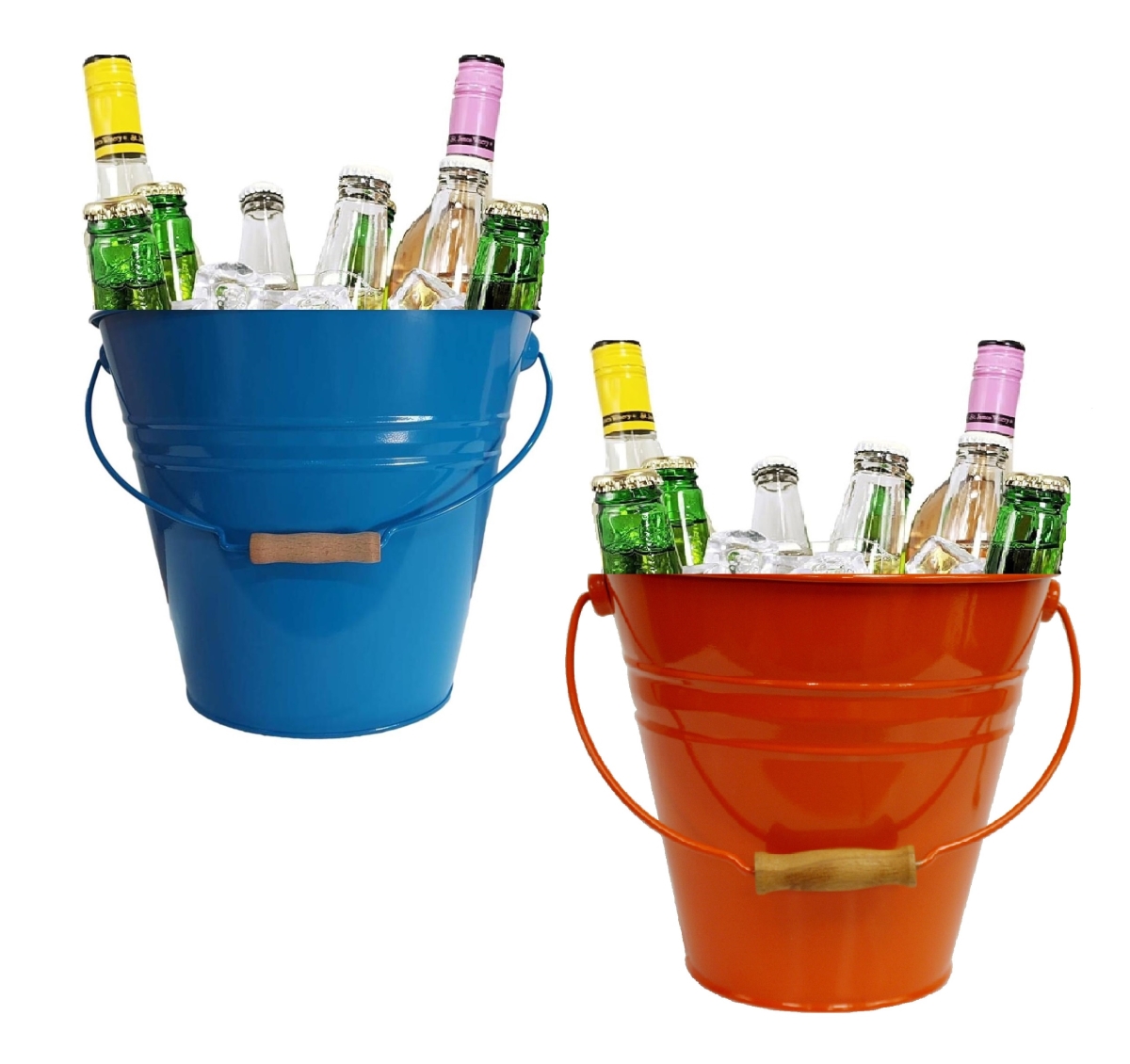 5202EB-TA-BEV S/2  Enameled Steel Beverage Tub. 12'D  x  11.5'H, Set of Two. Blue-Tangerine