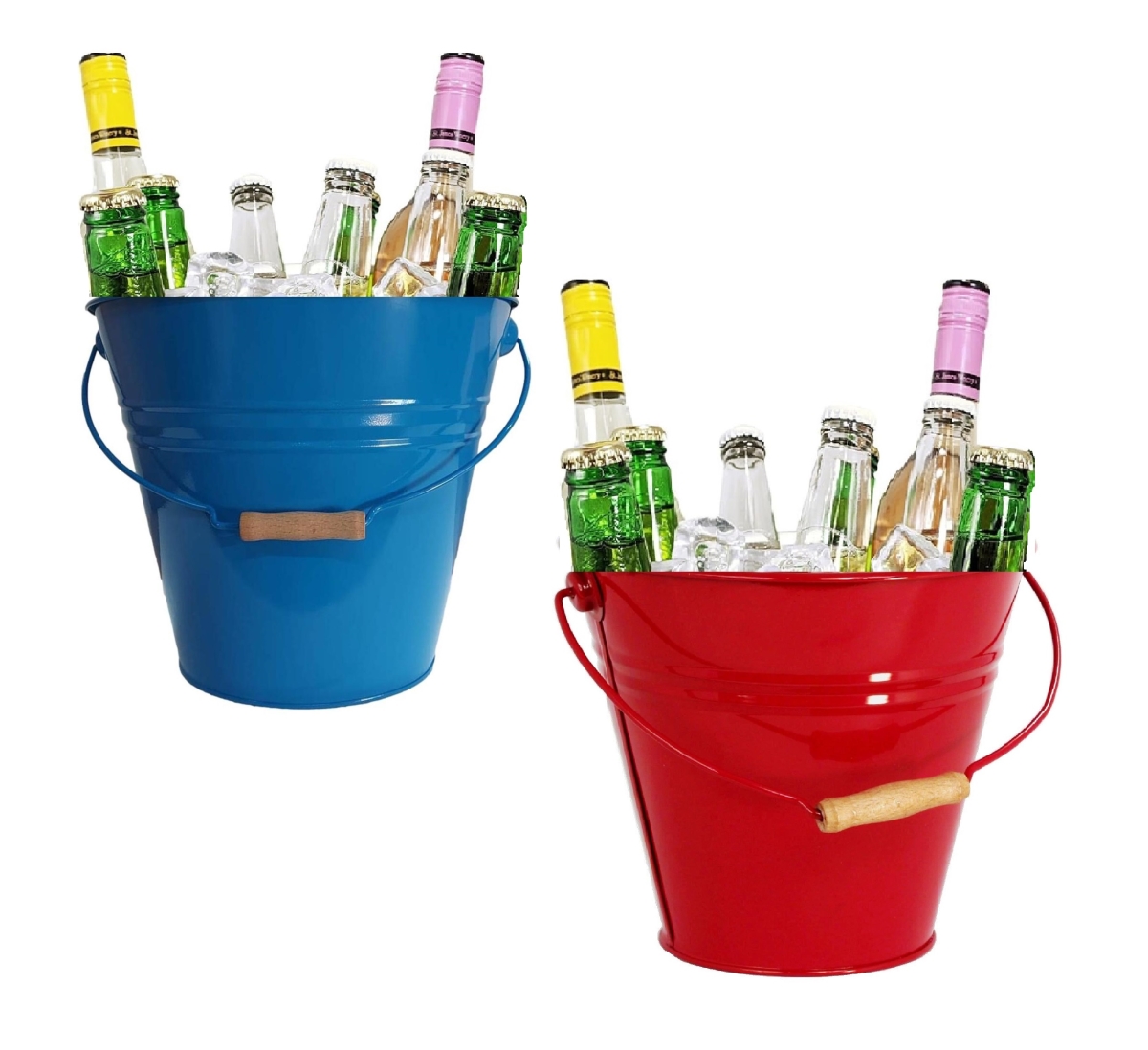 5202EB-XR-BEV S/2 S/2 Enameled Steel Beverage Tub. 12'D  x  11.5'H, Set of Two. Blue-Red