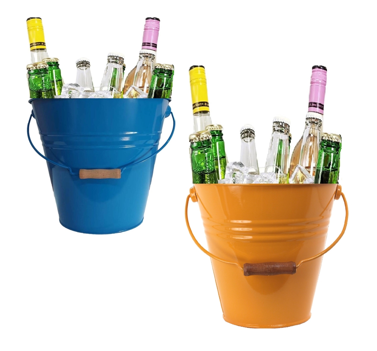 5202EB-SAFF-BEV S/2 Enameled Steel Beverage Tub. 12'D  x  11.5'H, Set of Two. Blue-Saffron
