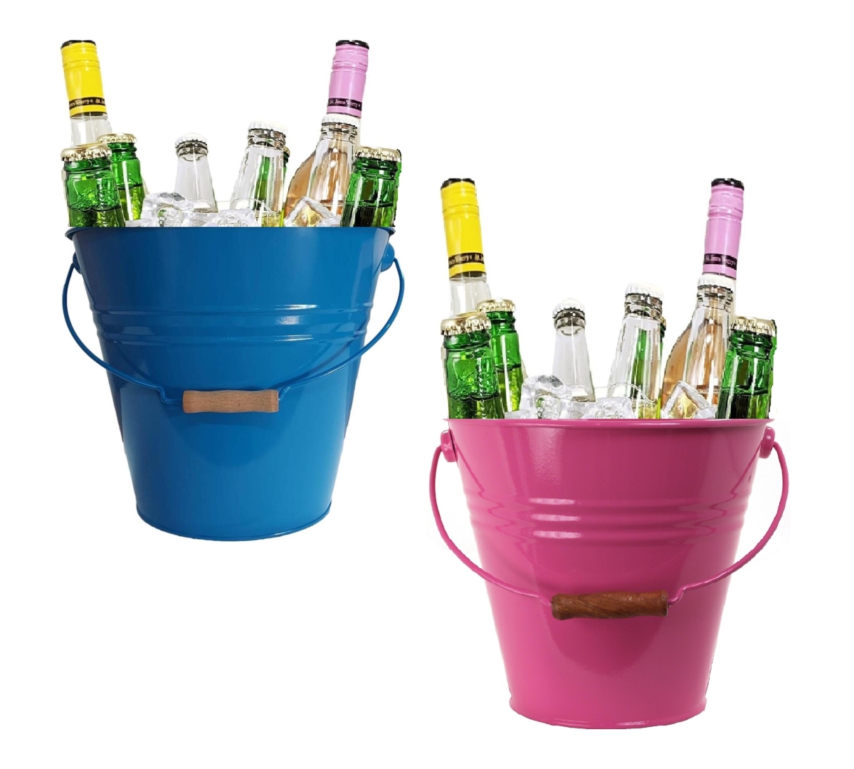 5202EB-HPK-BEV S/2 Enameled Steel Beverage Tub. 12'D  x  11.5'H, Set of Two. Blue-Hot Pink