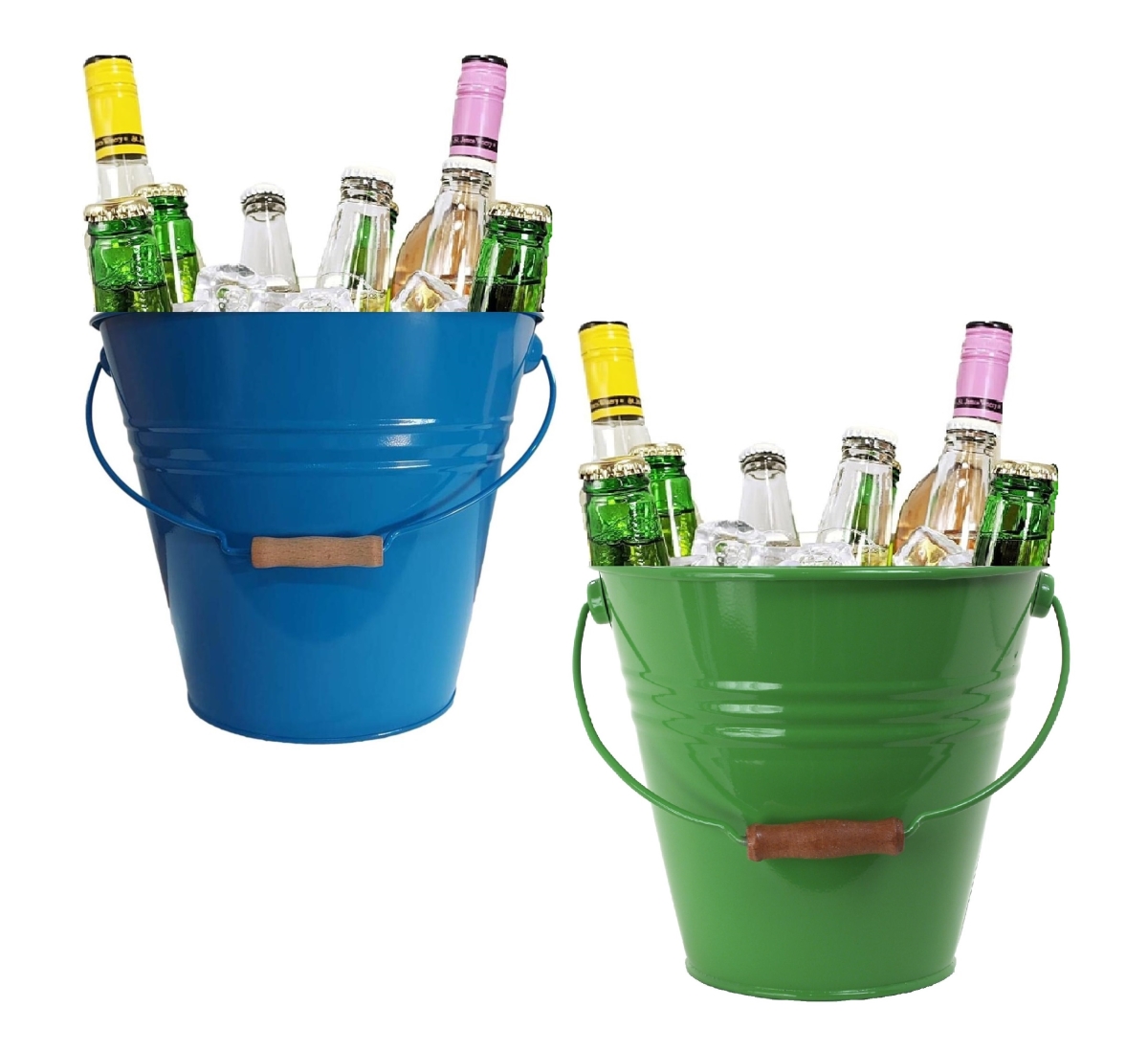 5202EB-SA-BEV S/2 Enameled Steel Beverage Tub. 12'D  x  11.5'H, Set of Two. Blue-Sage