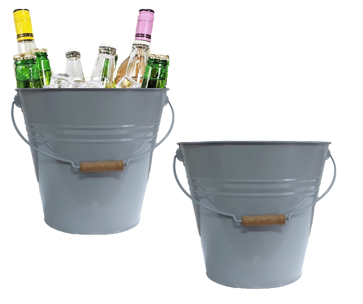 5202ELTGRY-BEV S/2 Enameled Steel Beverage Tub. 12'D  x  11.5'H, Set of Two, Light Gray