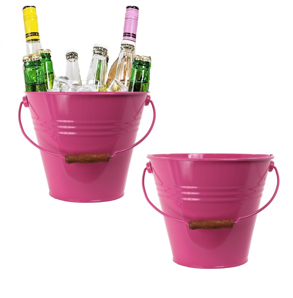 5202EHPK-BEV S/2 Enameled Steel Beverage Tub. 12'D  x  11.5'H, Set of Two, Hot Pink