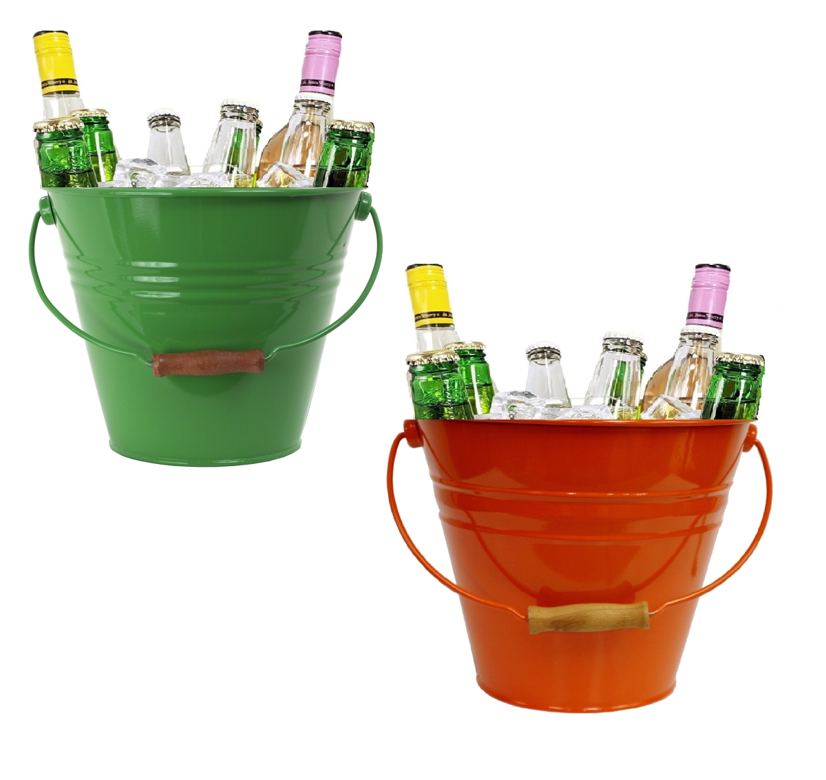 5202ESA-TA-BEV S/2 Enameled Steel Beverage Tub. 12'D  x  11.5'H, Set of Two. Sage-Tangerine