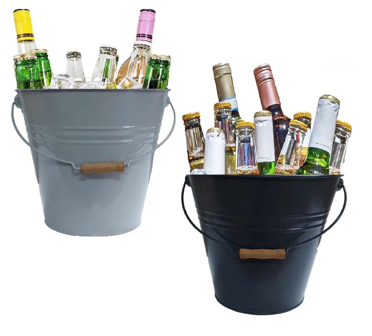 5202ELTGRY-DGRY S/2 Enameled Steel Beverage Tub. 12'D  x  11.5'H, Set of Two. Light Gray-Dark Gray.