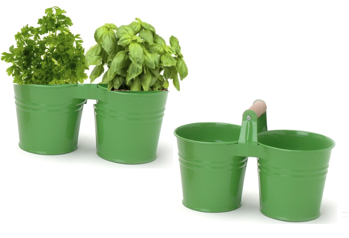 8122EAG-HERB Indoor Herb Garden Steel Planter, Set of Two. Apple Green