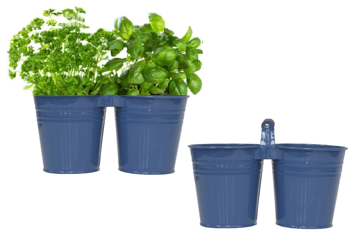 8122EB-HERB Indoor Herb Garden Steel Planter, Set of Two. Blue