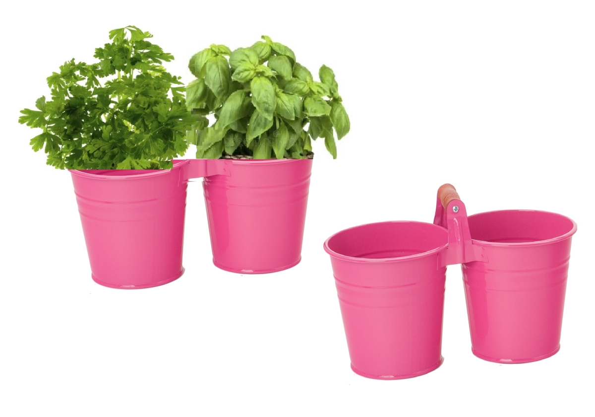 8122EHPK-HERB Indoor Herb Garden Steel Planter, Set of Two. Hot Pink