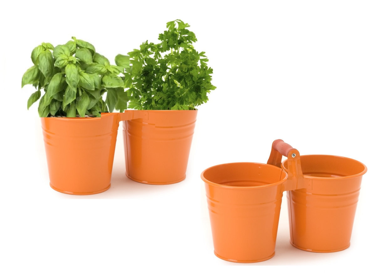 8122ETA-HERB Indoor Herb Garden Steel Planter, Set of Two. Tangerine