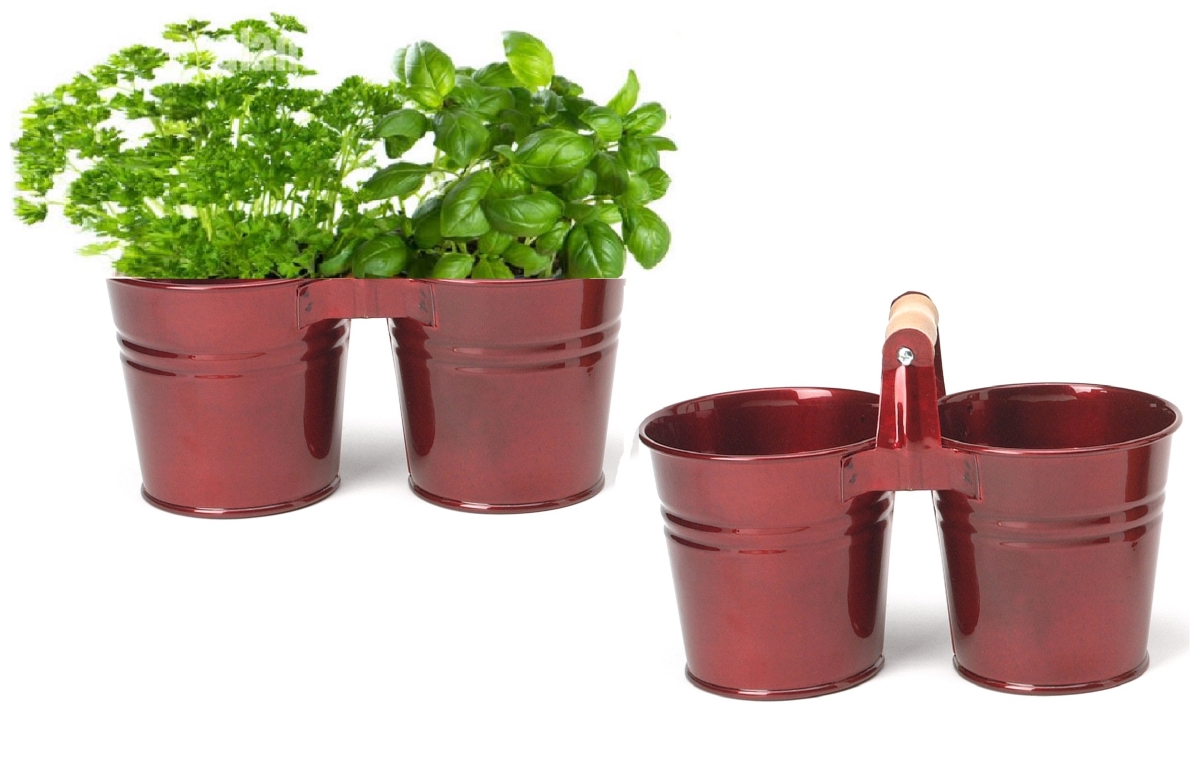 8122EGA-HERB Indoor Herb Garden Steel Planter, Set of Two. Glazed Apple