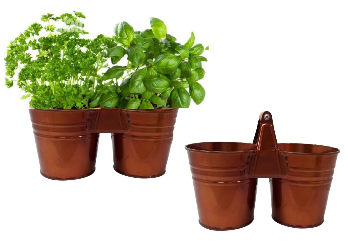 8122EGC-HERB Indoor Herb Garden Steel Planter, Set of Two. Glazed Caramel