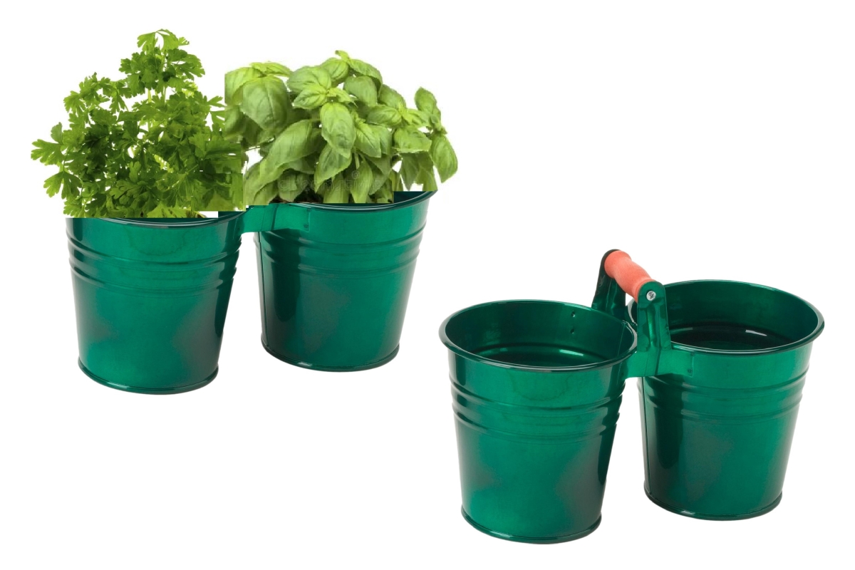 8122EGG-HERB Indoor Herb Garden Steel Planter, Set of Two. Glazed Green