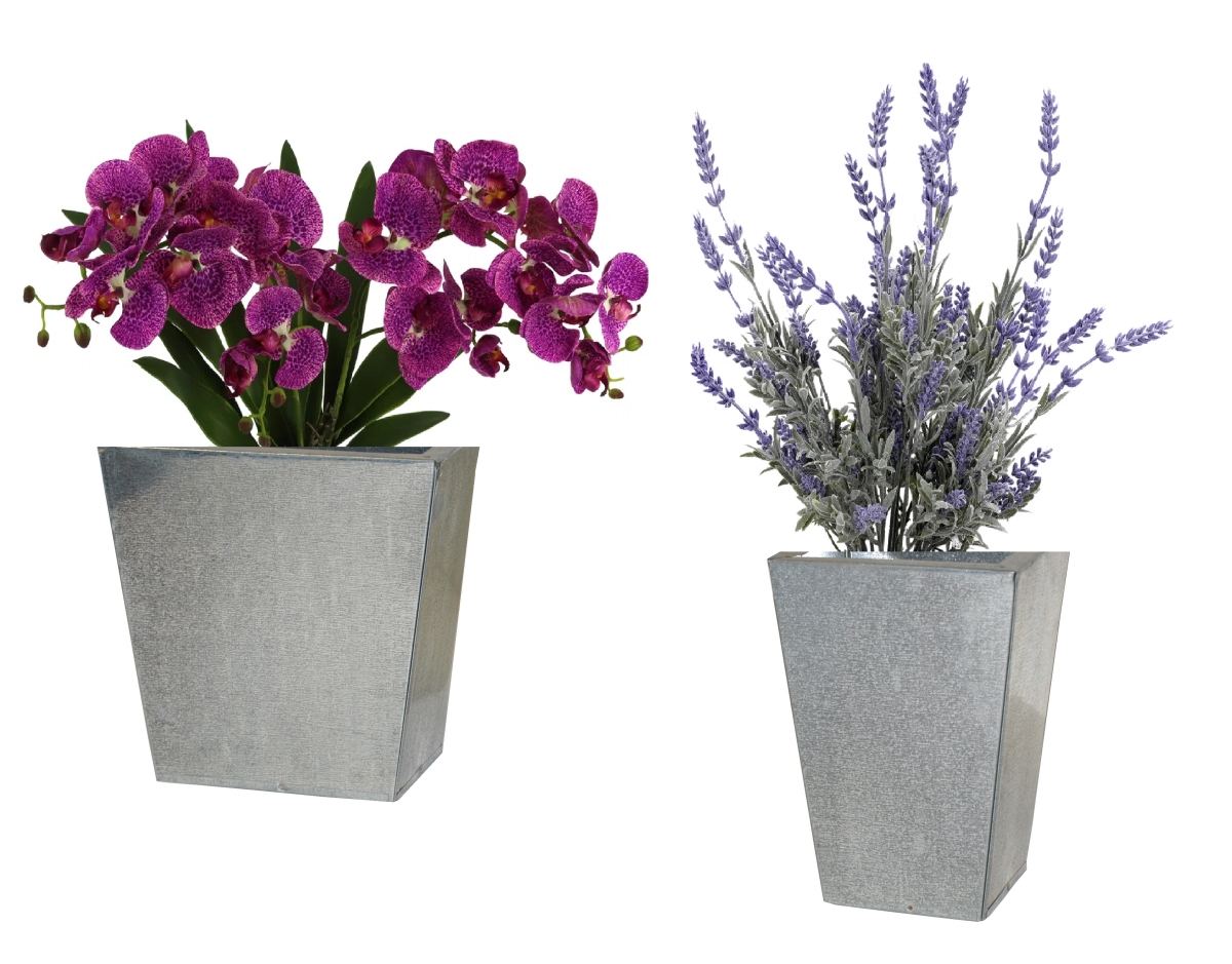 1039 S/2 Galvanized steel, retro decorative containers set of two, for silk and dried flower arrangements.