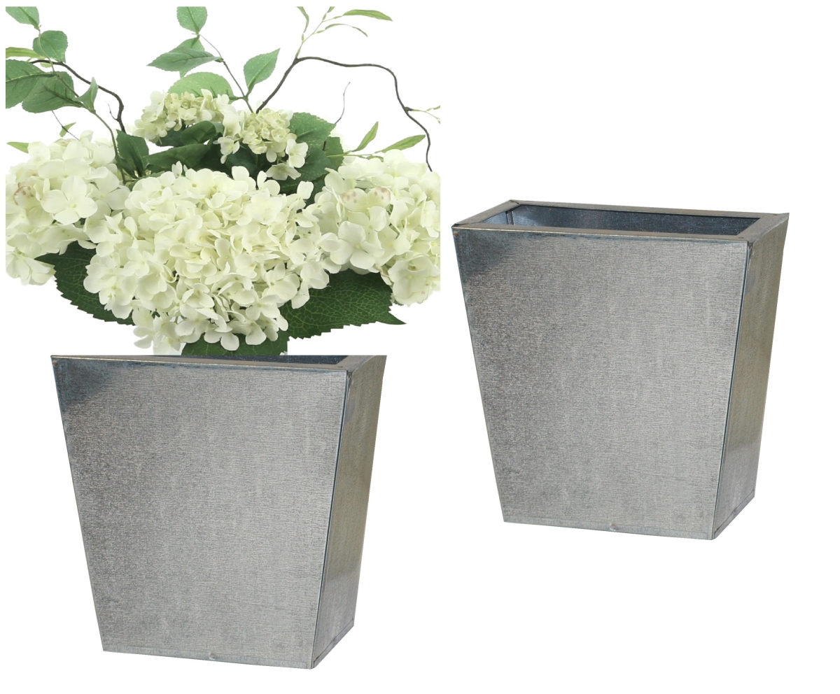1039-2 S/2 Galvanized steel, retro decorative containers set of two, for silk and dried flower arrangements.