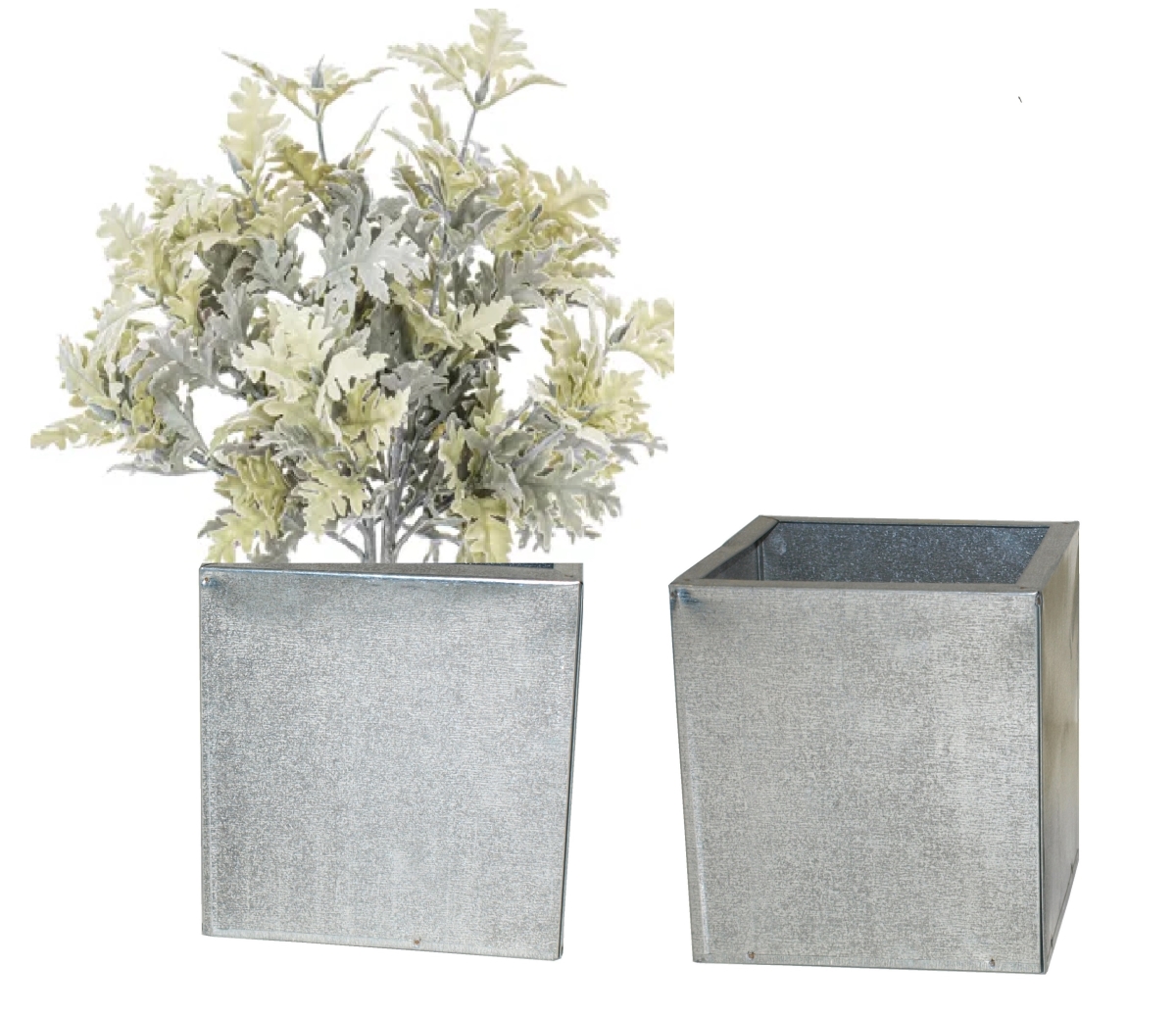 1012-2 S/2 Galvanized steel, retro decorative containers set of two, for silk and dried flower arrangements.