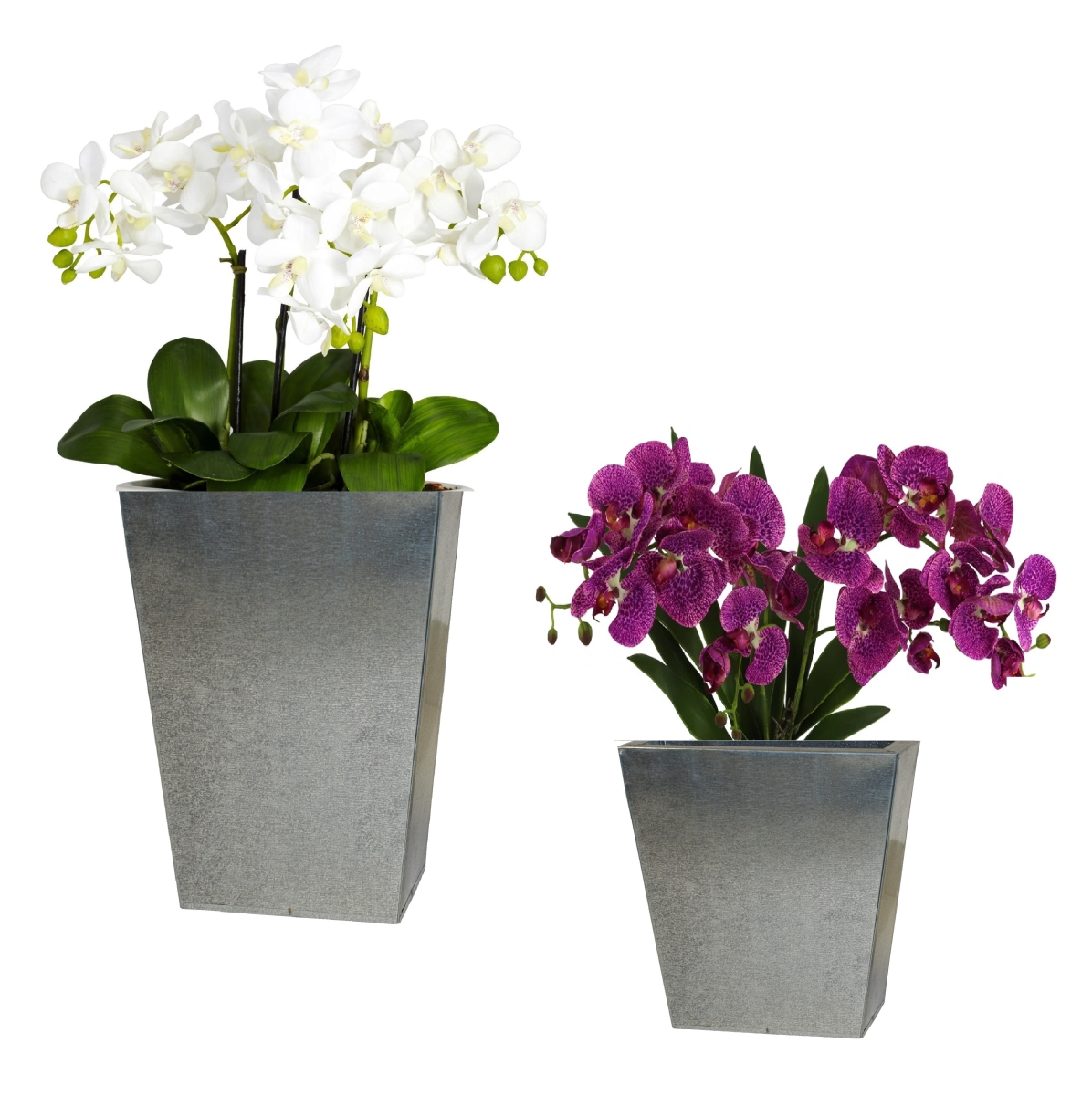 1043 S/2 Galvanized steel, retro decorative containers set of two, for silk and dried flower arrangements.