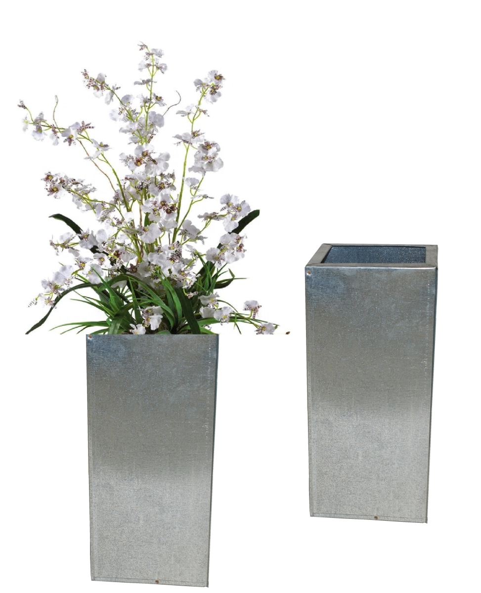 1058-2 S/2 Galvanized steel, retro decorative containers set of two, for silk and dried flower arrangements.