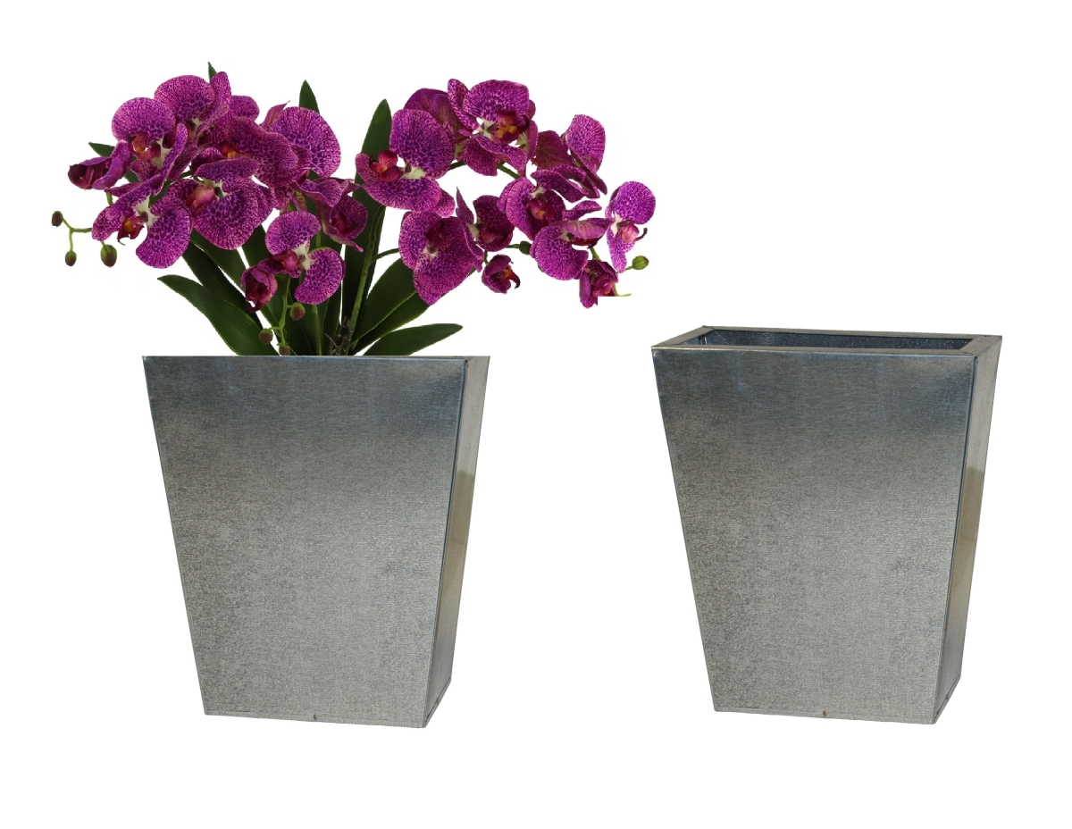 1043-1 S/2 Galvanized steel, retro decorative containers set of two, for silk and dried flower arrangements.