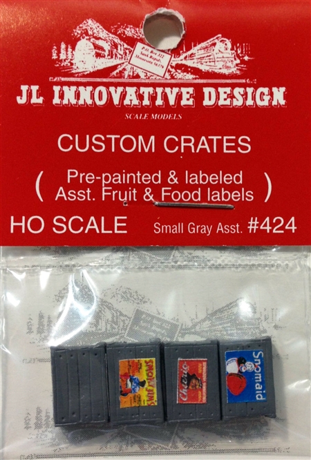JLI424 Custom Crates with Assorted Fruit & Food Labels, Small - Gray