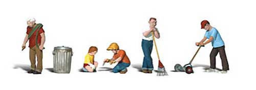 WOO1915 HO Lawn Workers, Light Weight Plastic
