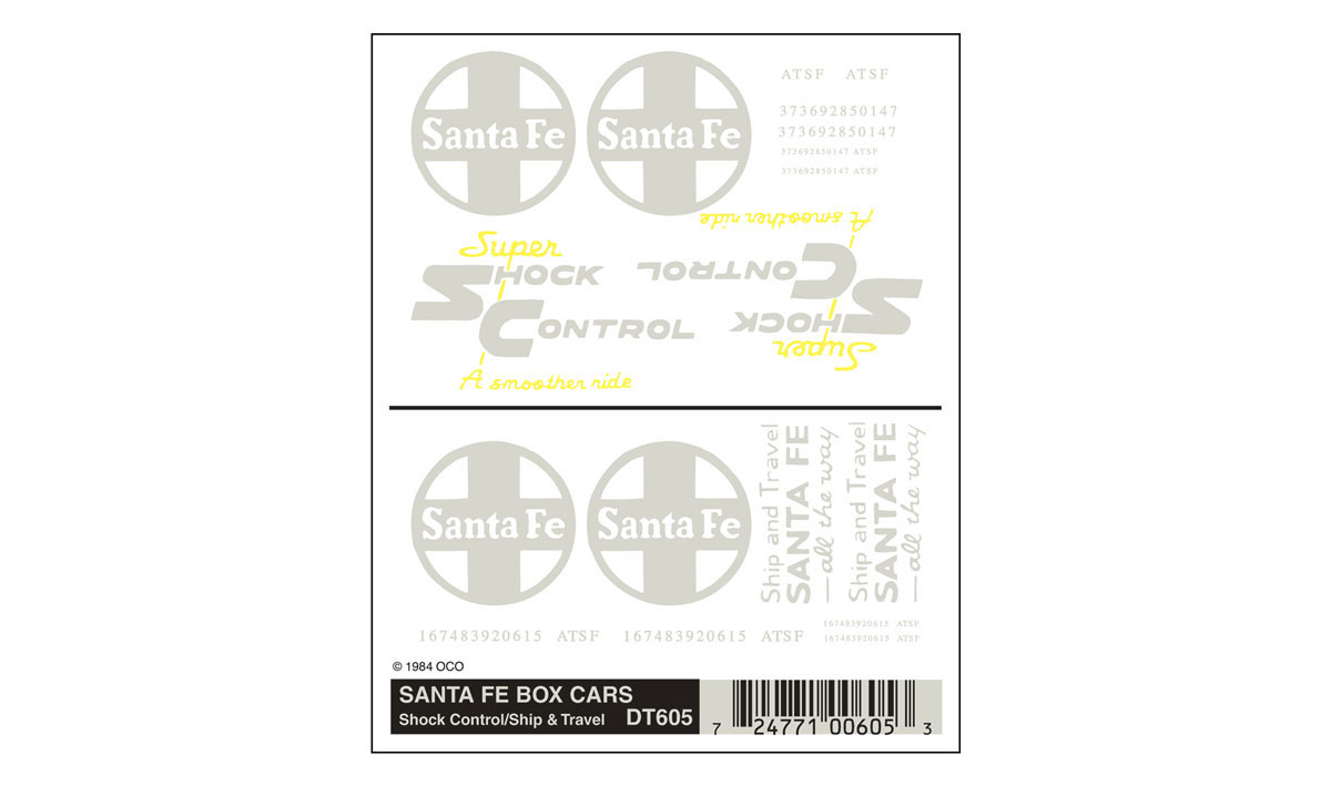 WOO605 Dry Transfer Santa Fe Box Cars