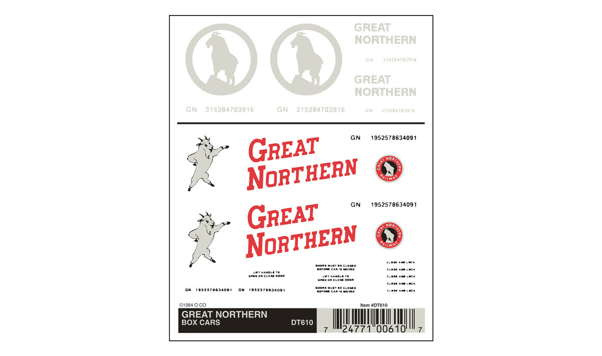WOO610 Great Northern Box Cars, Dry Transfer
