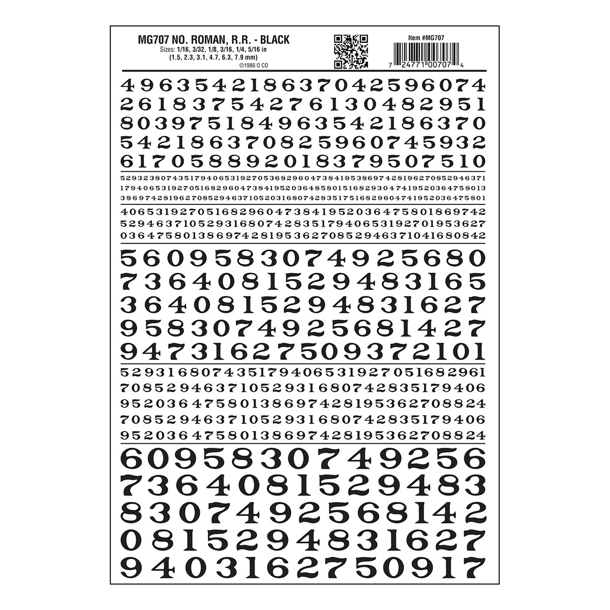 WOO707 R.R. Numbers Roman, Dry Transfer - Black