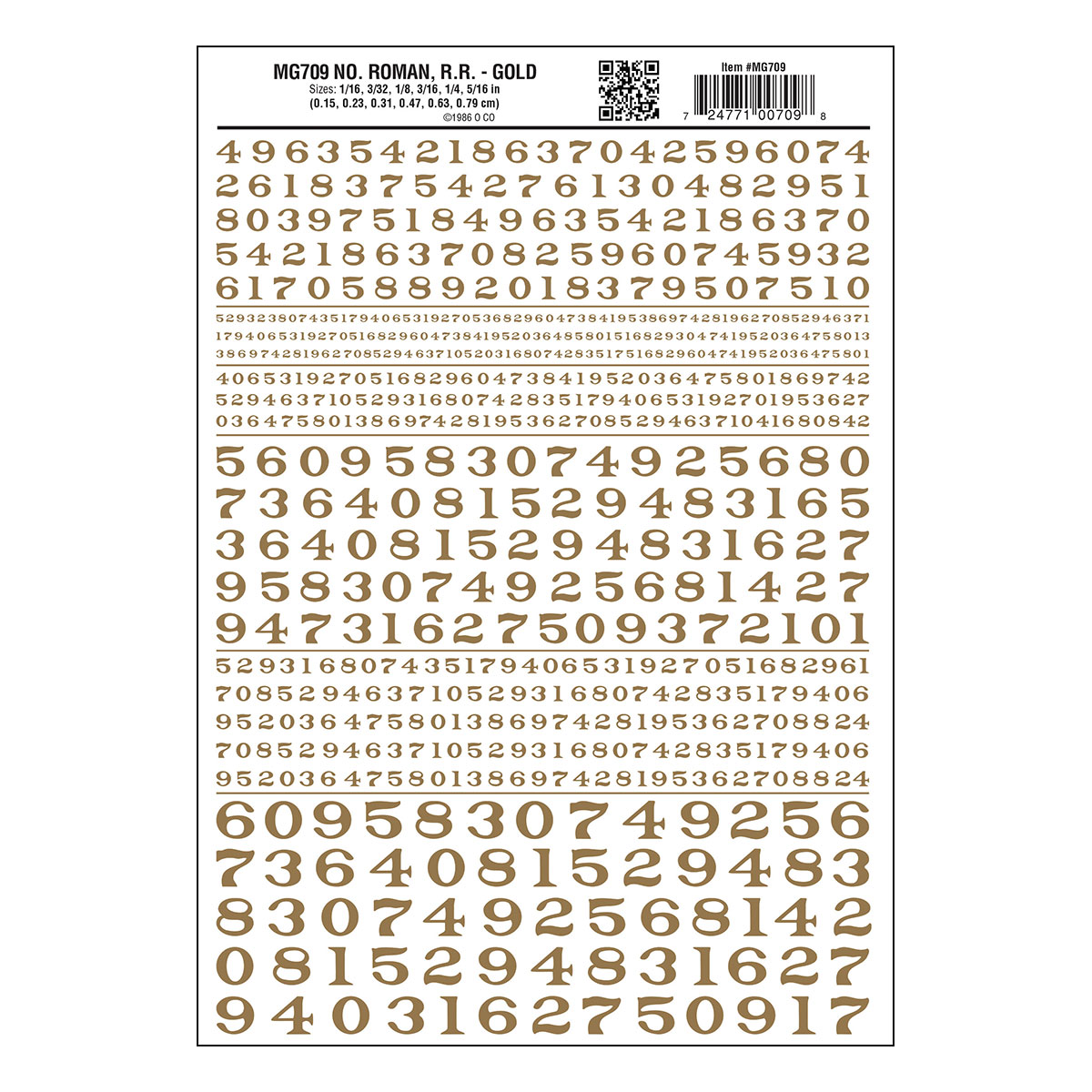 WOO709 R.R. Numbers Roman, Dry Transfer - Gold