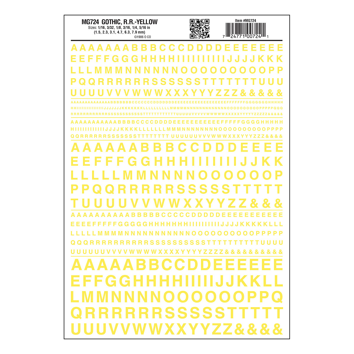 WOO724 R.R. Gothic, Dry Transfer - Yellow