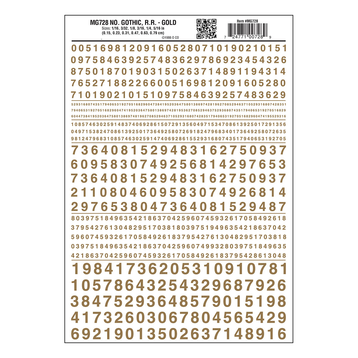 WOO728 R.R. Number Gothic, Dry Transfer - Gold