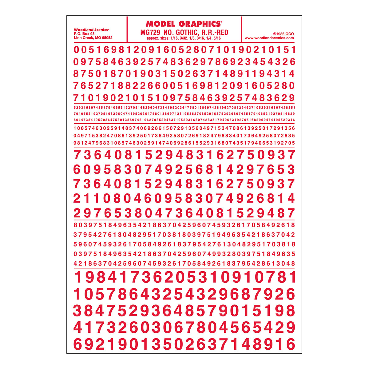 WOO729 R.R. Number Gothic, Dry Transfer - Red