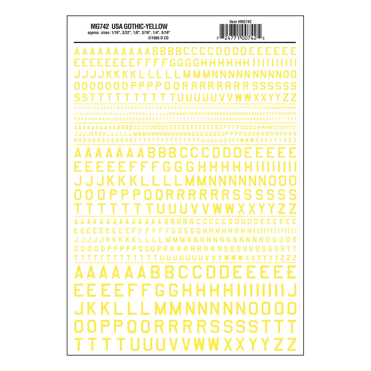 WOO742 45 degree USA Gothic, Dry Transfer - Yellow