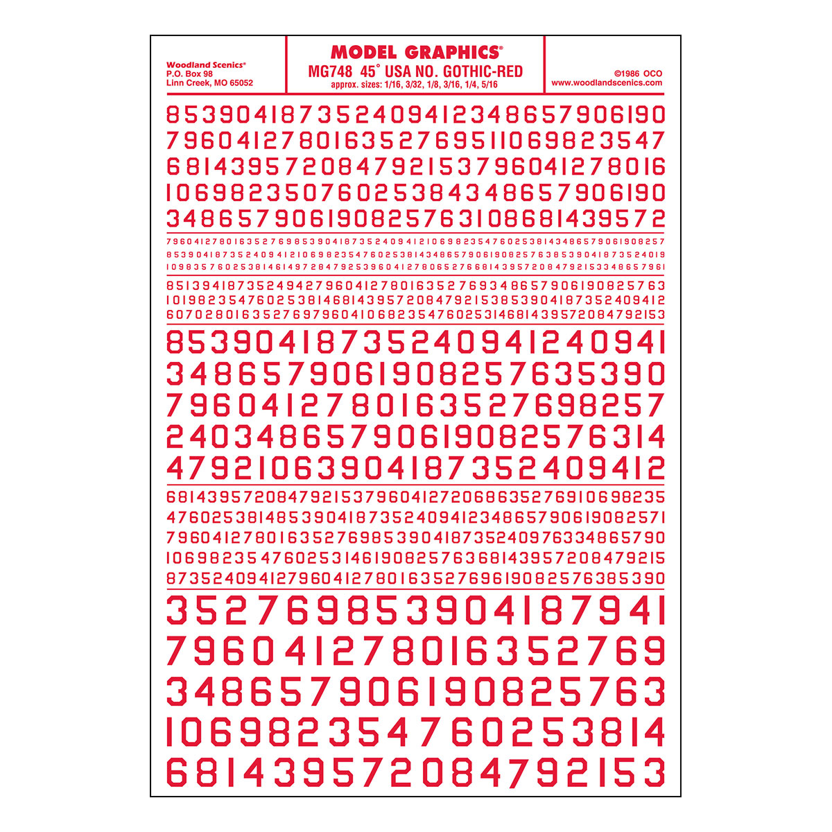 WOO748 45 degree Numbers USA Gothic - Red