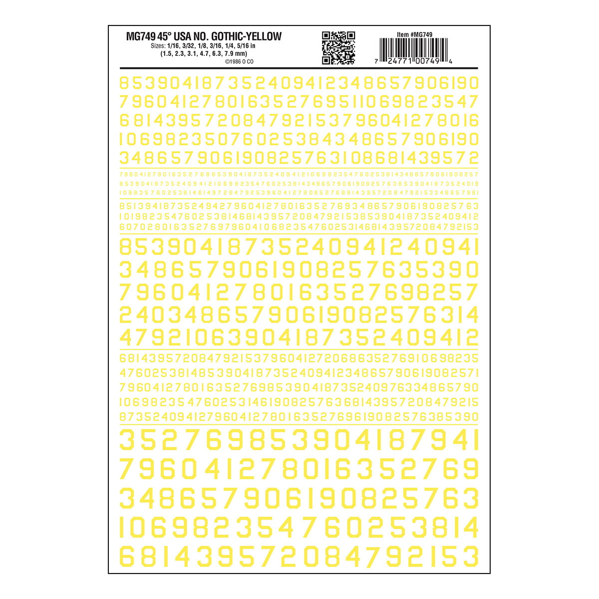 WOO749 45 degree Numbers USA Gothic - Yellow
