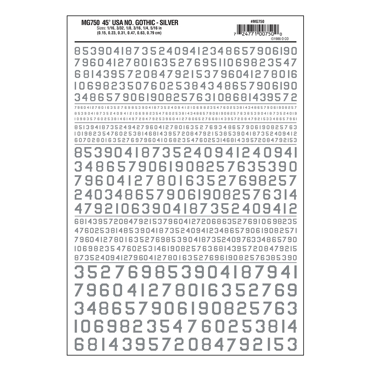 WOO750 45 degree Numbers USA Gothic - Sliver