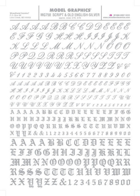 WOO758 Script Old English Letters, Silver
